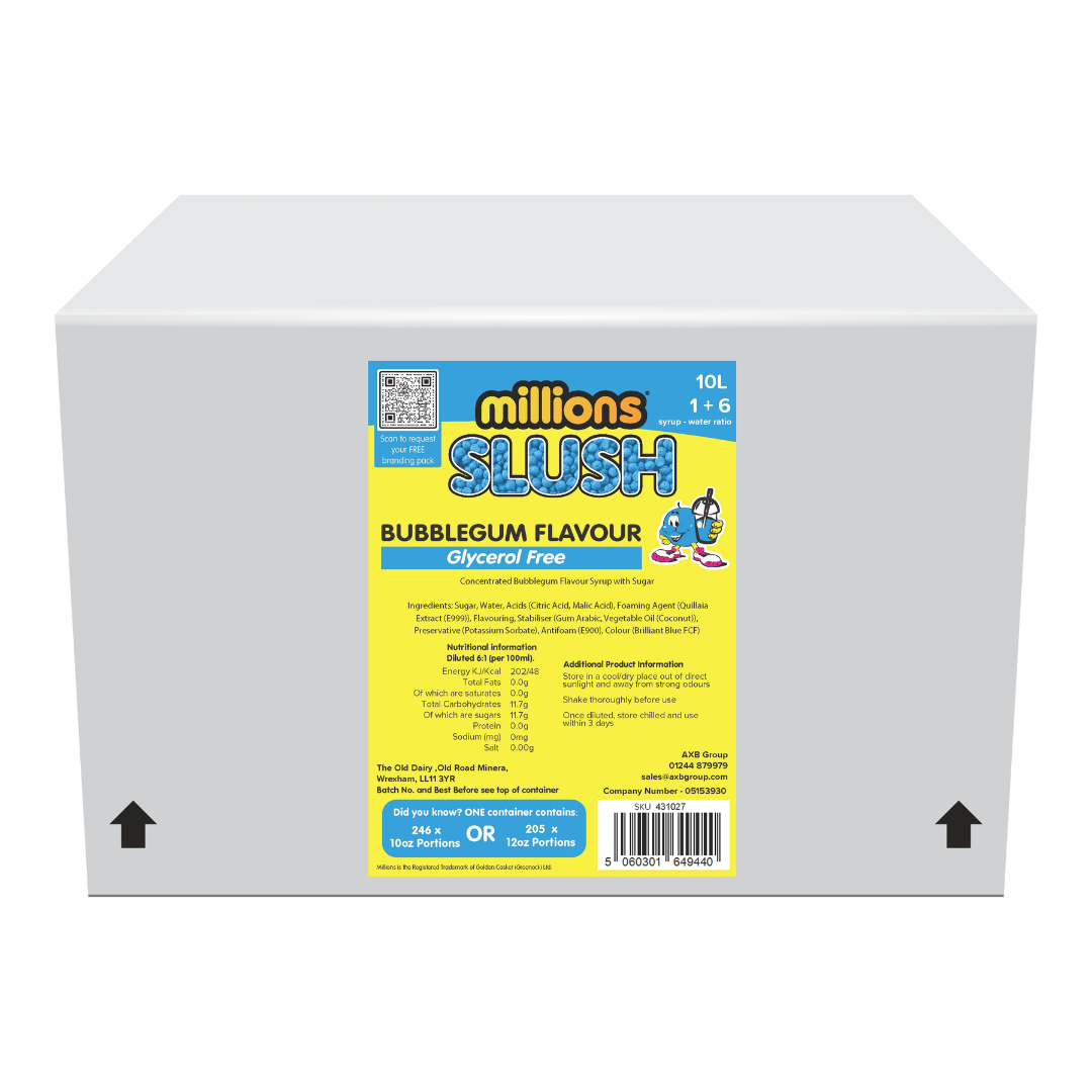 Millions® Glycerol Free Blue Bubblegum Slush Syrup 10L BIB - Screw Connector