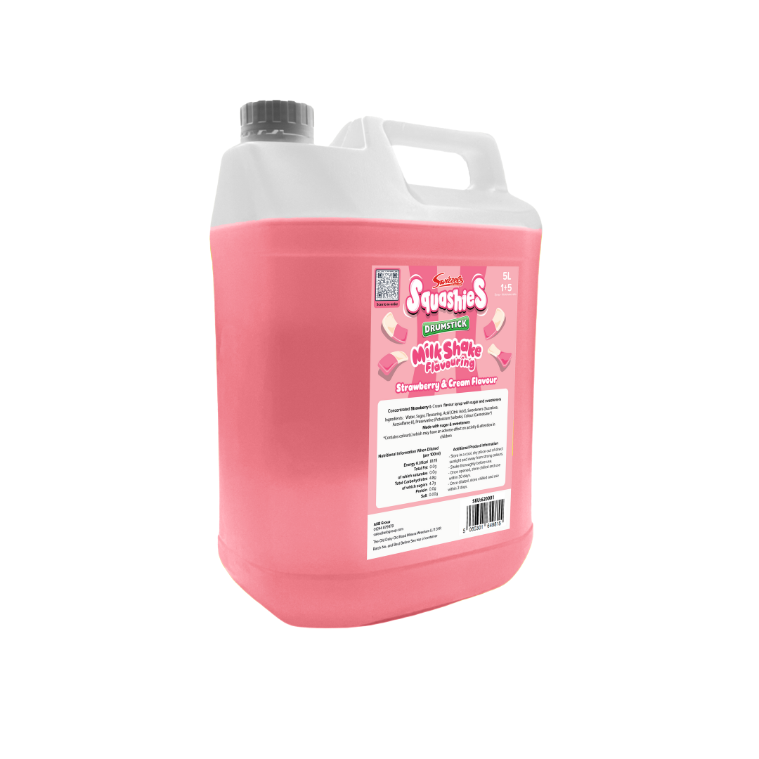 Squashies Stawberry & Cream Flavour Milkshake Syrup 1 x 5L