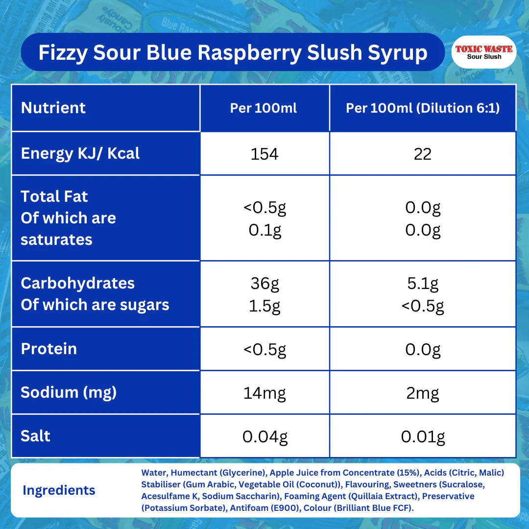 (NLA) Toxic Waste Hazardously Sour Blue Raspberry Fizzy Slush Syrup 10L BIB