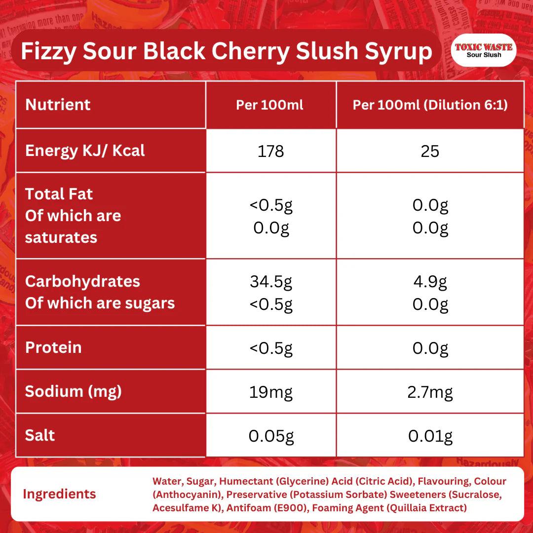 (NLA) Toxic Waste Hazardously Sour Cherry Fizzy Slush Syrup 10L BIB